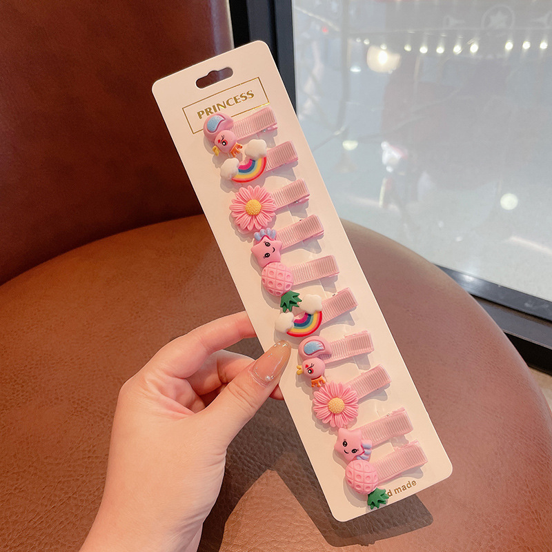 Borde de los niños de dibujos animados cubierto tela pequeña horquilla Linda niña horquilla lado flequillos clip accesorios para el cabello tocado al por mayor