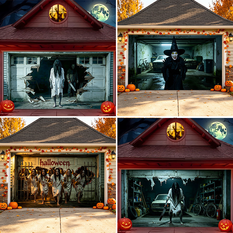 New Halloween Garage Door Stickers, Decorative Banners, Holiday Party Decorations, Tapestry Cloth, Outdoor Hanging Cloth, Garage Decorations