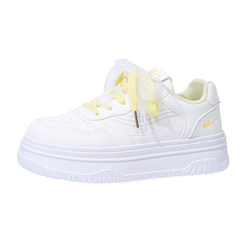 Retirada de doble cordón zapatos de mujer de escuela simple zapatos blancos de suela gruesa de otoño zapatos de madera de polvo de melocotón cómodo y dulce zapatos simples