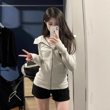 【自家工厂现货】带手指扣连帽修身收腰外套拉链开衫女卫衣