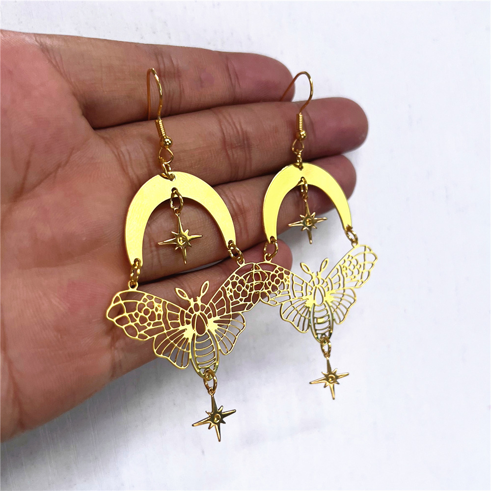Title 4, Womens Moth Moon Star Earrings, a celestial de...