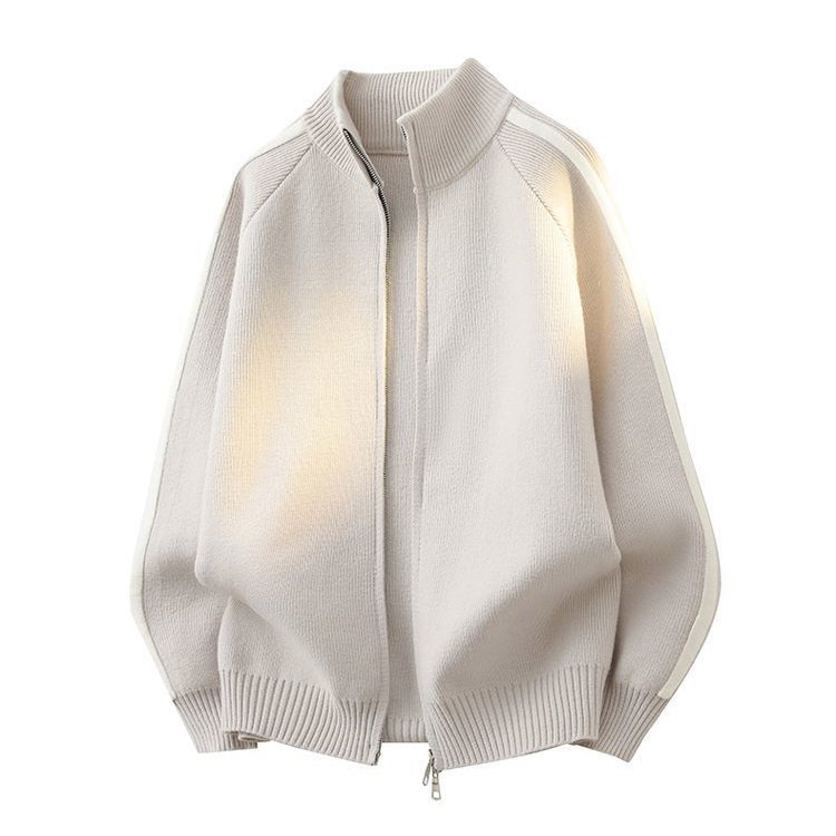 Explosiones transfronterizas de tamaño grande europeo a rayas cardigan jersey suéter chaqueta de hombre con cremallera fábrica de cuello vertical al por mayor