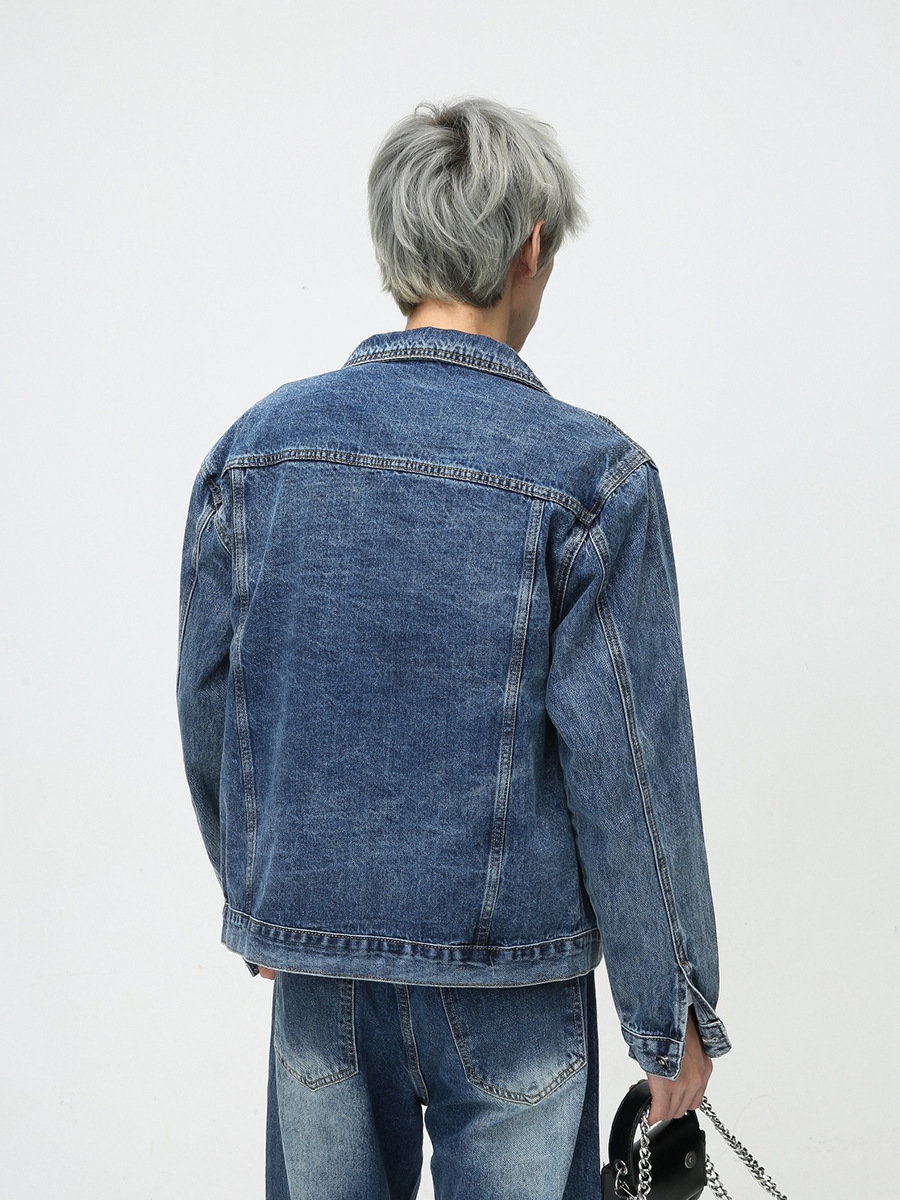 Mtlclothes ropa de Hombre | 2023 otoño e invierno nuevo estilo coreano lavado flojo cremallera diseño Denim traje hombres