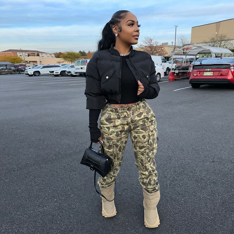 European and American women's 2023 winter new fashion cotton-padded jacket stand collar short coat warm bread jacket