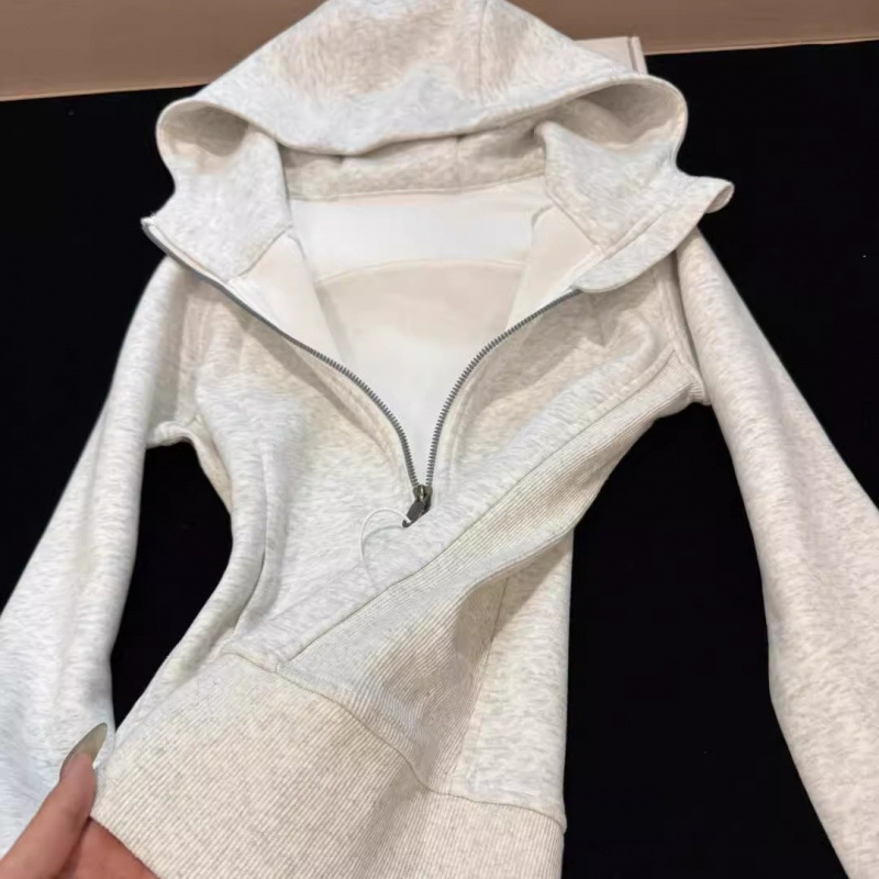 开秋穿搭外套女卫衣秋季衣服连帽韩系收腰修身短款上衣2025新款|undefined