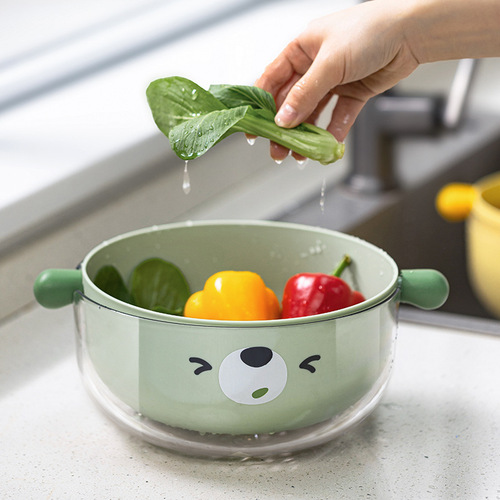Double-layer drain basket, kitchen vegetable basket with handle, fruit and vegetable drain basin storage basket, living room plastic fruit basket