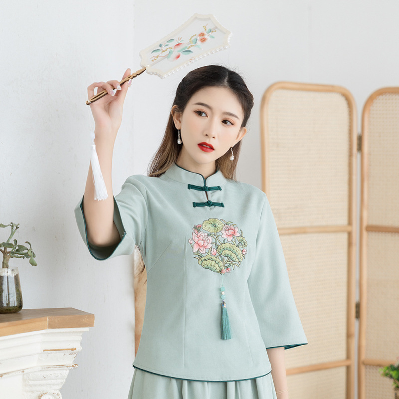 Chinese blouses women tang suit of the republic of China chinese dress retro qipao blouse tops qipao dress cheongsam zen young women tea room coat sleeves