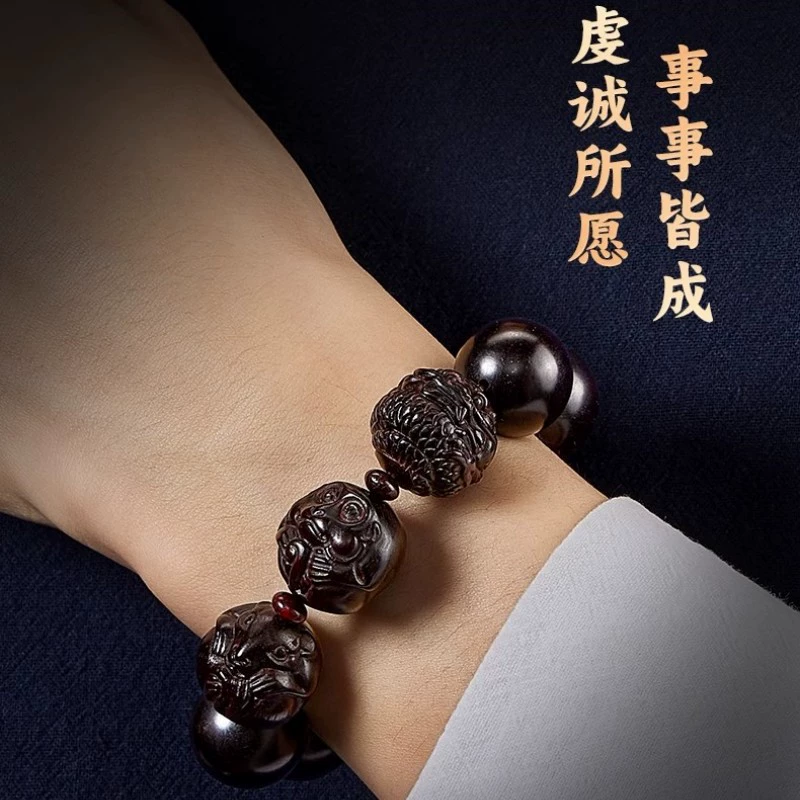 Organic bracelet rosewood for men and women, wooden rosary with round beads walnut
