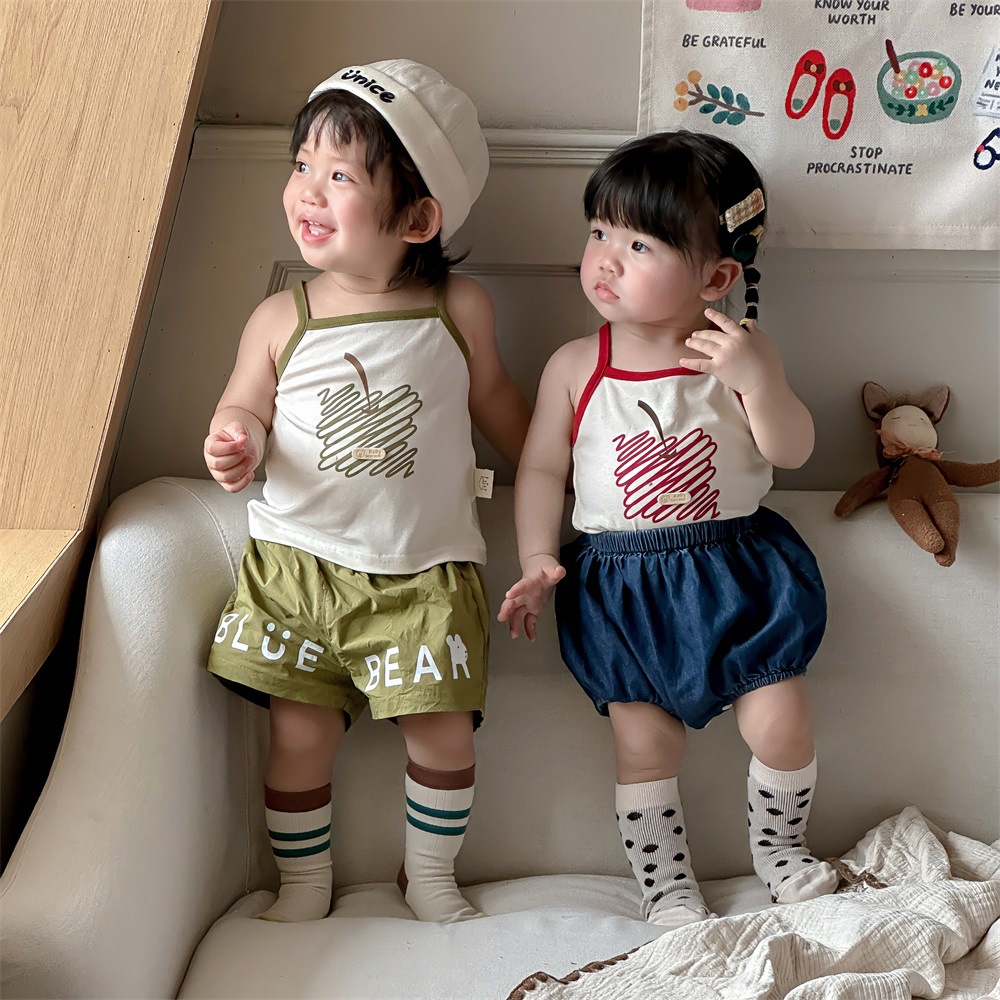 Ropa infantil japonesa para bebés y niños, estilo fino de verano, camisola de alta elasticidad, chaleco casual para bebés, top de dibujos animados lindo