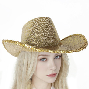 Cross-Border New Party Festival Ball Performance Cowboy Hat Foreign Trade Holiday Hat Sequin Cool Jazz Hat Customization
