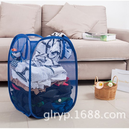 Directo de fábrica nueva cesta de lavandería de malla plegable de color sólido cesta de lavandería de almacenamiento transpirable cesta de almacenamiento de artículos diversos de juguete