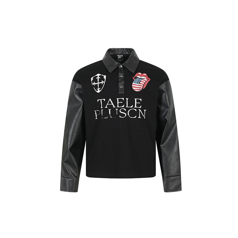 Men's 26 Autumn American Style Rolling Stones Flag Vintage Dark Print Punk Lapel Long Sleeve T-Shirt Men's 26 Autumn American Style Rolling Stones Flag Vintage Dark Print Punk Lapel Long Sleeve T-Shirt