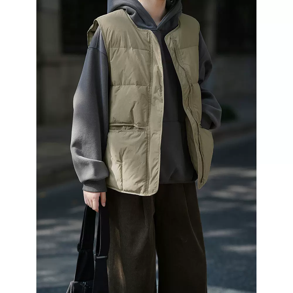 言双 白鸭绒羽绒背心女 冬季韩版百搭圆领保暖马甲背心外套 80882