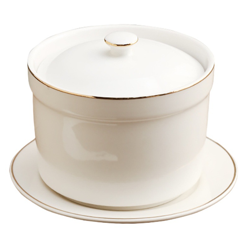 Ceramic Bird's Nest Stew Pot with Lid Steamed Egg Pot Soup Bowl Phnom Penh Hotel Restaurant Water-proof Stew Pot Dessert Stew Pot Small