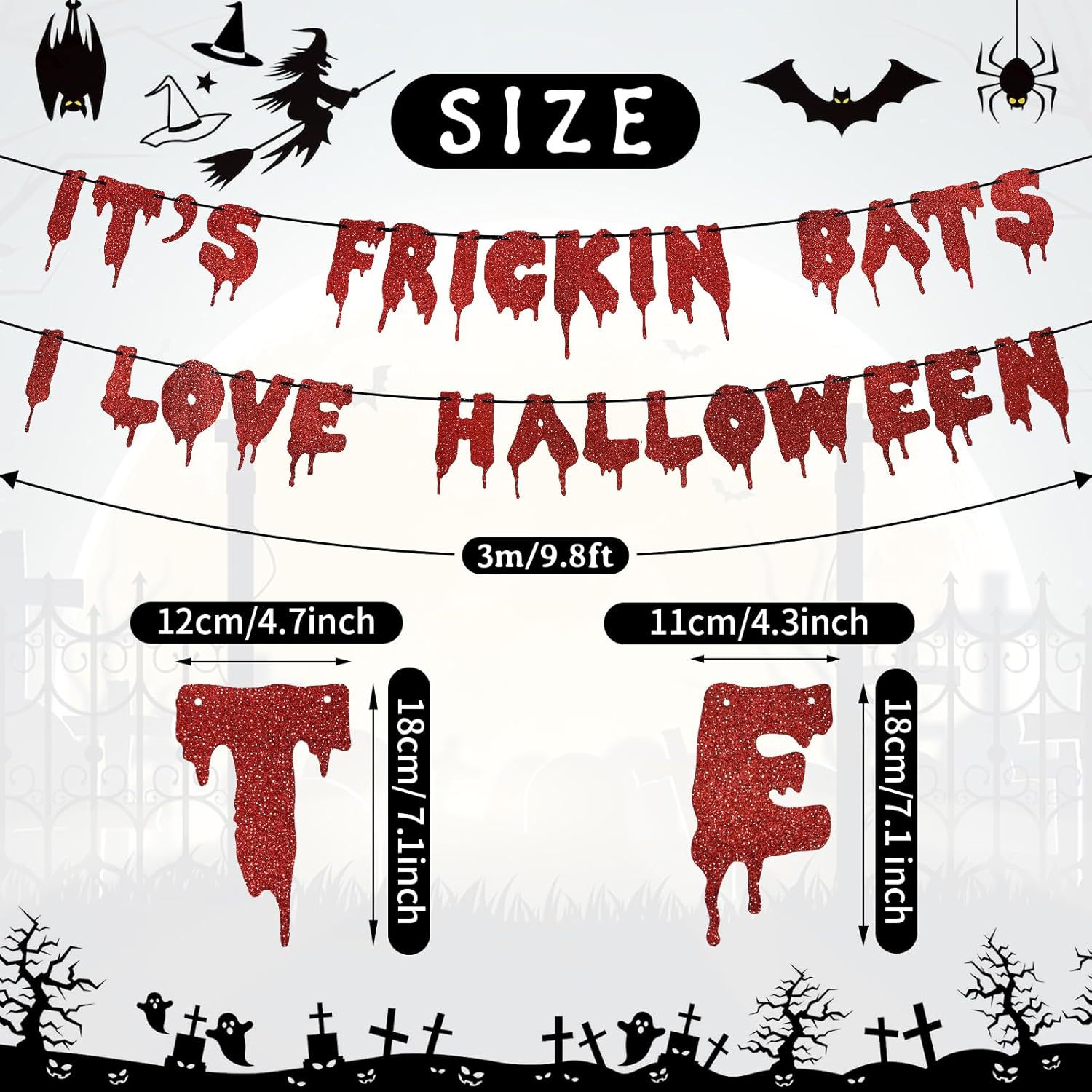 Es Frickin Bats Halloween gota de sangre estilo banner decoración de fiesta de Halloween polvo flash pull bandera