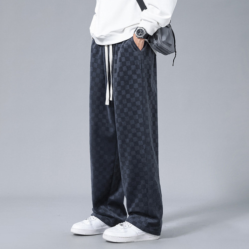Men's Casual Straight-Leg Wide-Leg Sports Lounge Pants with Sheer Corduroy for Spring and Summer