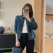 复古渐变水洗莱赛尔口袋牛仔衬衫女春季新款叠搭宽松衬衣021