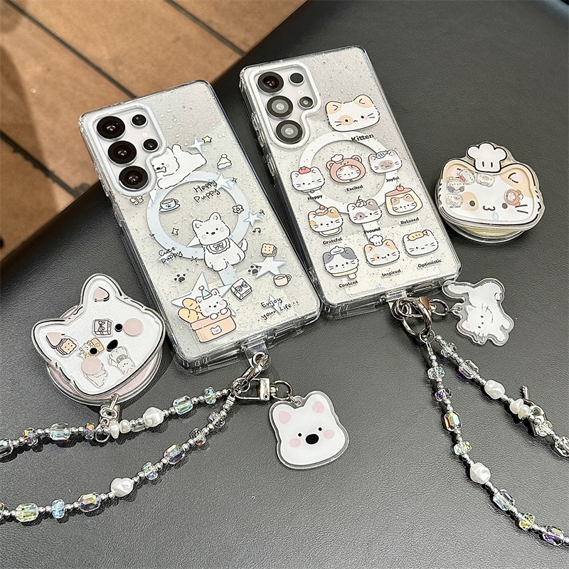 适用三星S25Ultra闪粉磁吸壳 卡通可爱猫咪三星S23/S24Plus手机壳