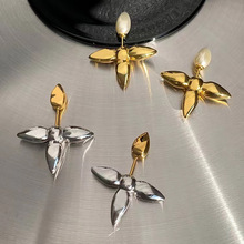 欧美跨境金属四叶草十字珍珠耳钉环轻奢小众设计气质高级感耳饰品