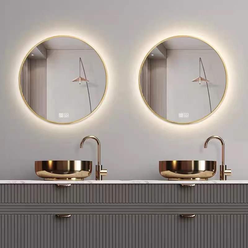 智能浴室镜挂墙触碰摸屏洗手间圆形led卫生间免打孔带框带灯圆镜