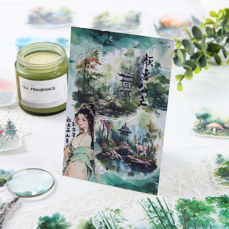 Botón de flores especial aceite y papel pegatinas paquetes diy diario de mano pegatinas decorativas pegatinas de agua paisaje material pegatinas de papelería