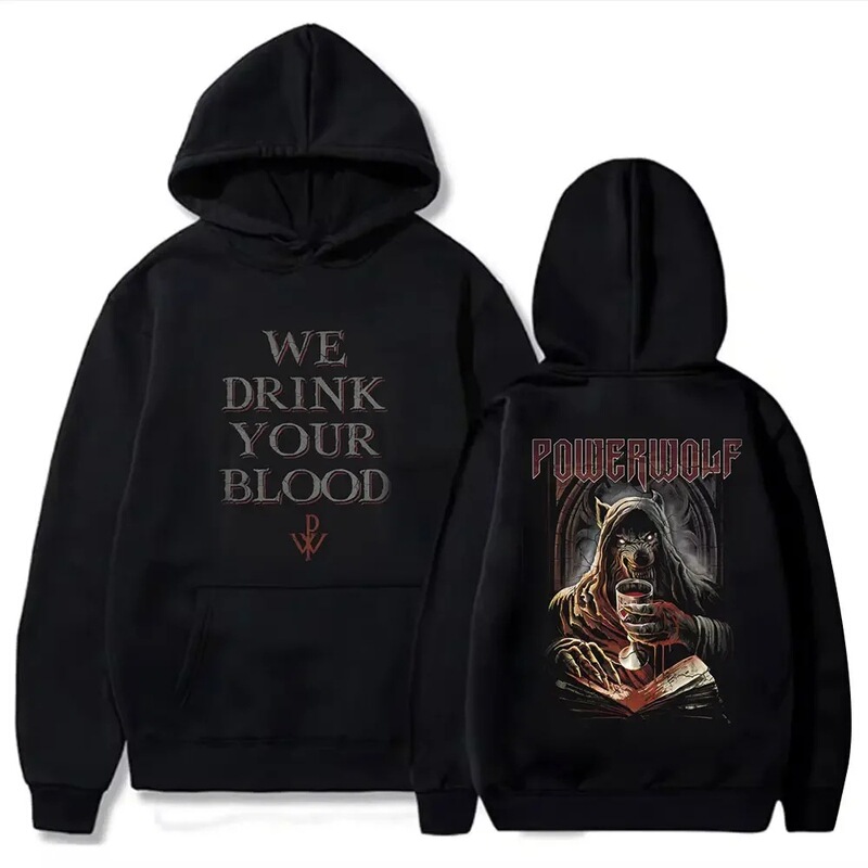 New Fashion Men's Sweatshirt Via Dolorosa Black by Powerwolf Pullover Graphic Youth Streetwear