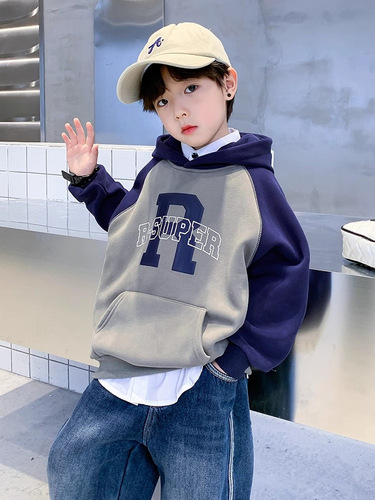 Children's Spring and Autumn Medium Boys' Korean Style Casual Loose Letter Hoodie Stylish Trendy