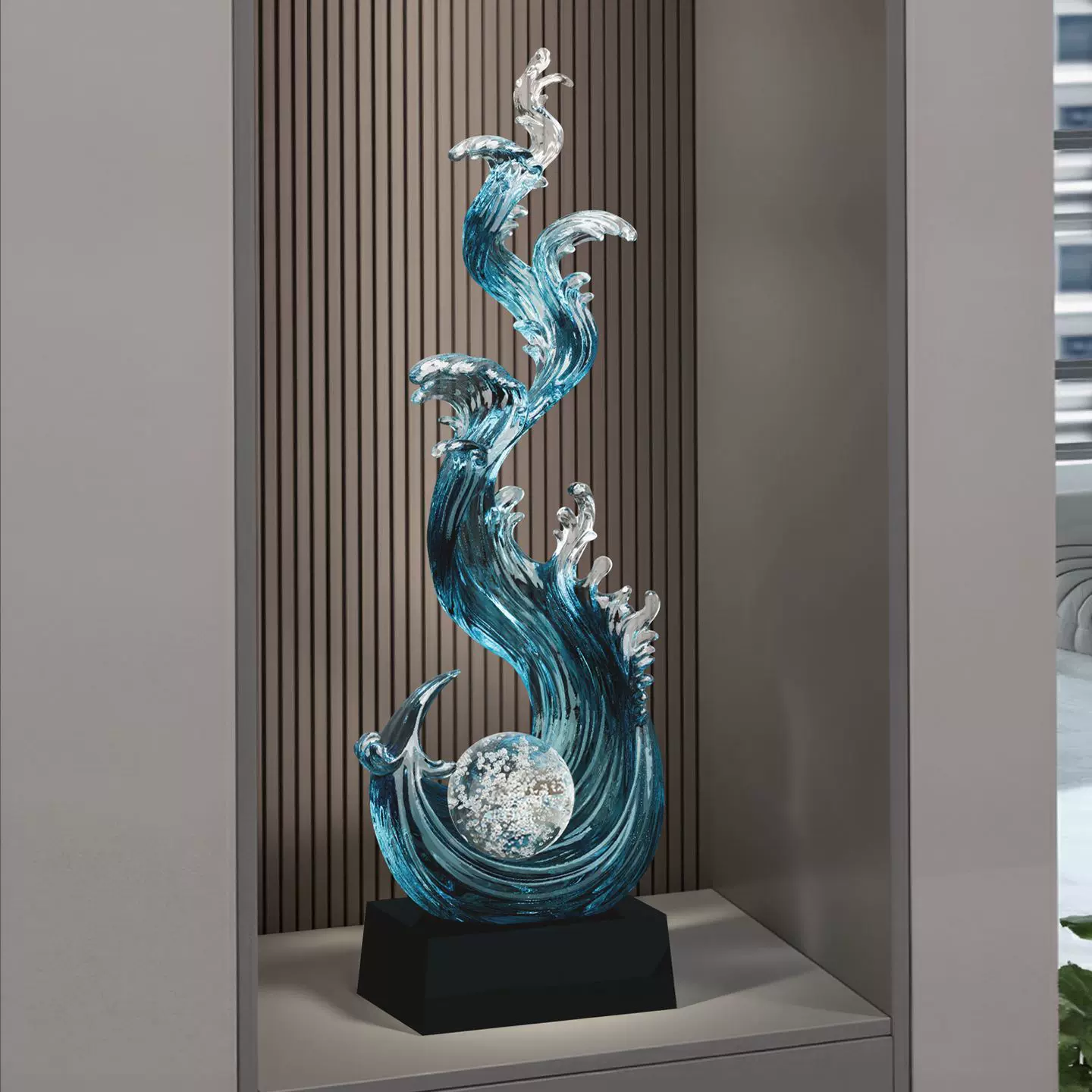 风生水起办公室装饰入户玄关造景客厅创意摆件轻奢高档电视柜摆设