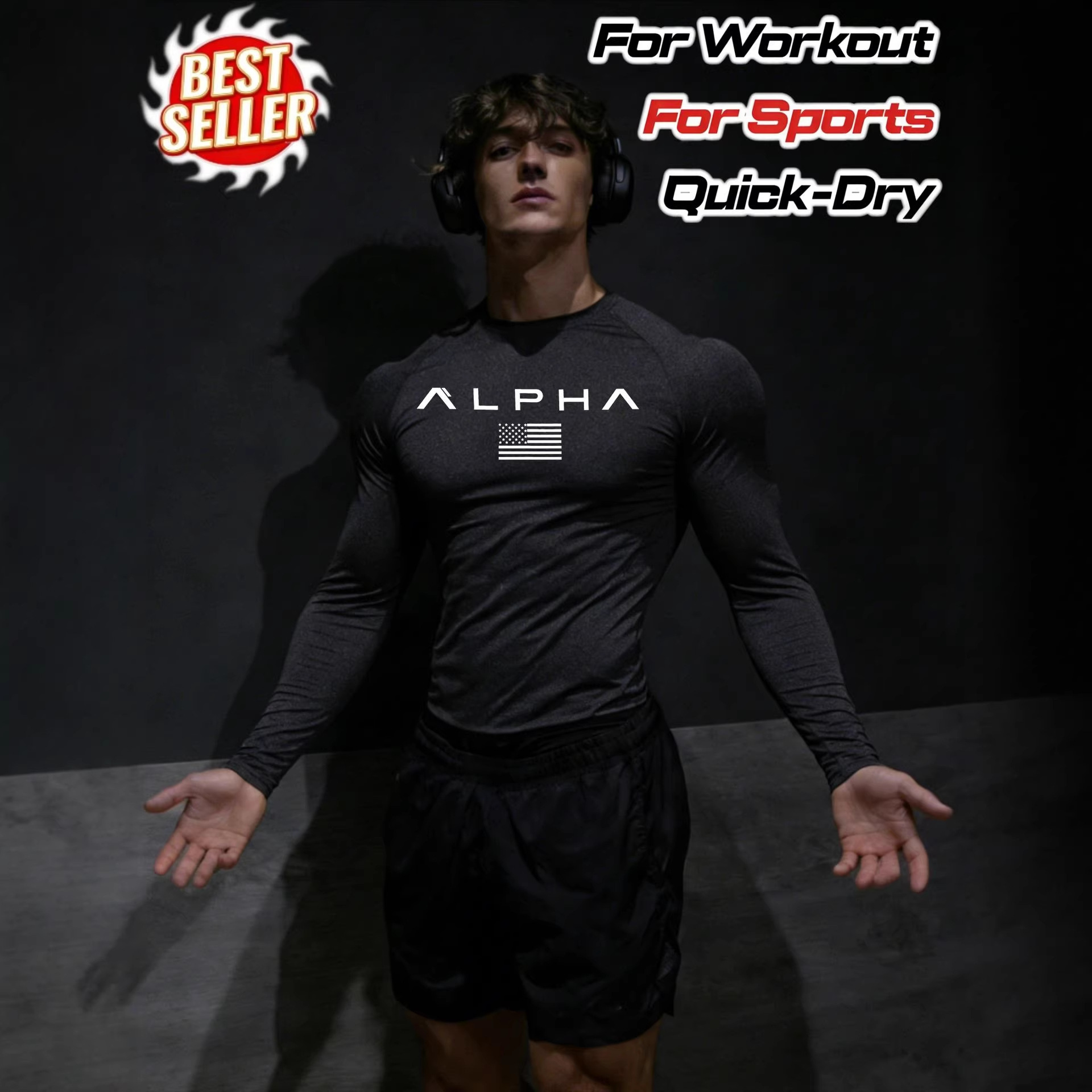 Men's Long Sleeved Sports Bodysuit Quick Drying Yoga Wear Top Tee_viptrois.com
