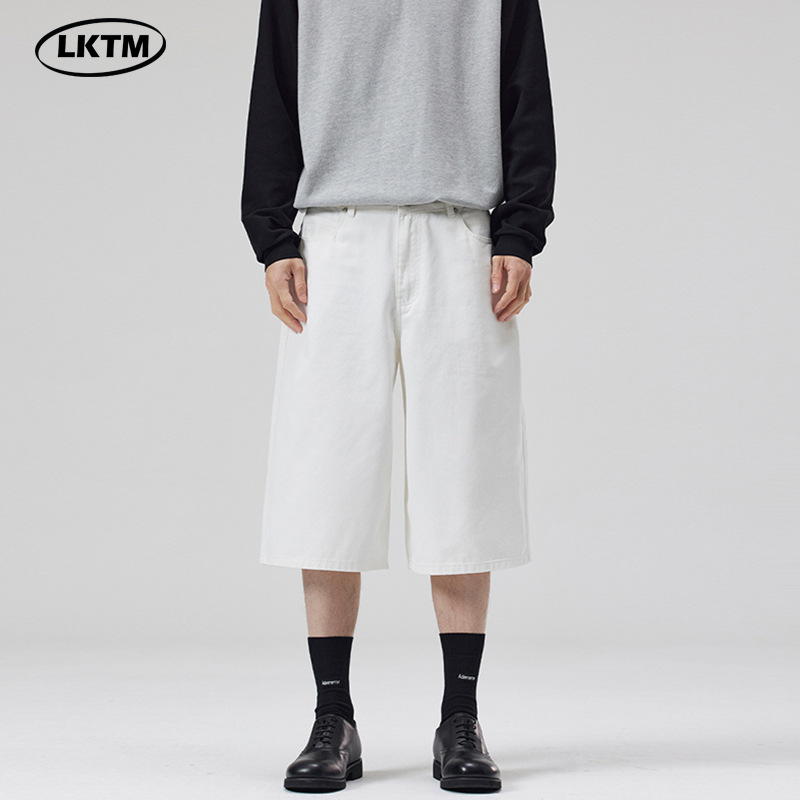 LKTM男装#夏季米白色cleanfit休闲七分裤男女情侣百搭廓形直筒裤