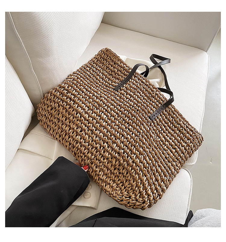 Women's Medium All Seasons Straw Solid Color Streetwear Square Zipper Straw Bag display picture 1