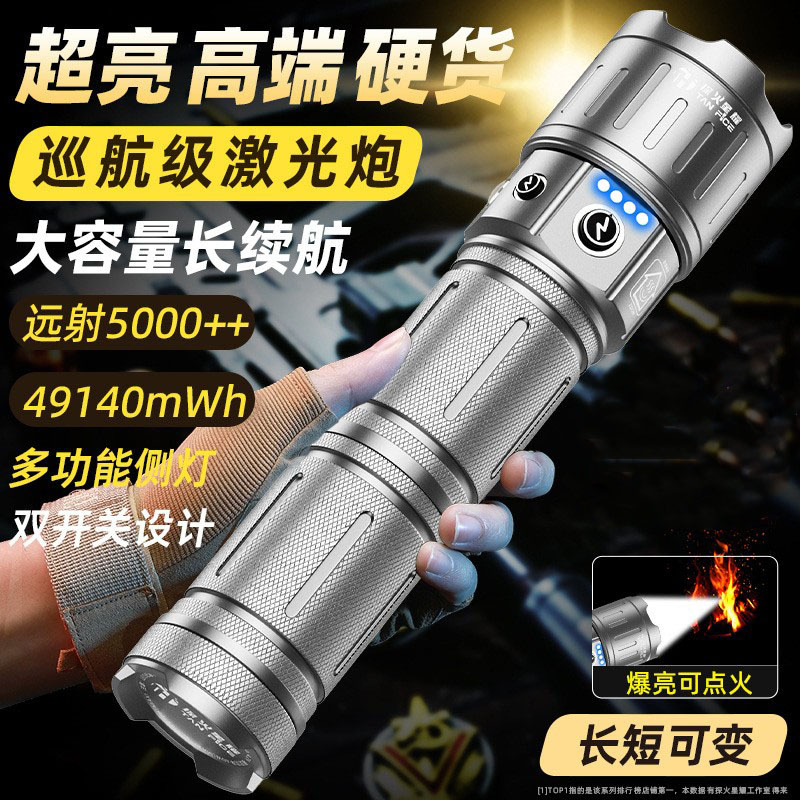 户外专用手电筒强光镭射炮超强远射锂电长续航多功能可拆卸充电款