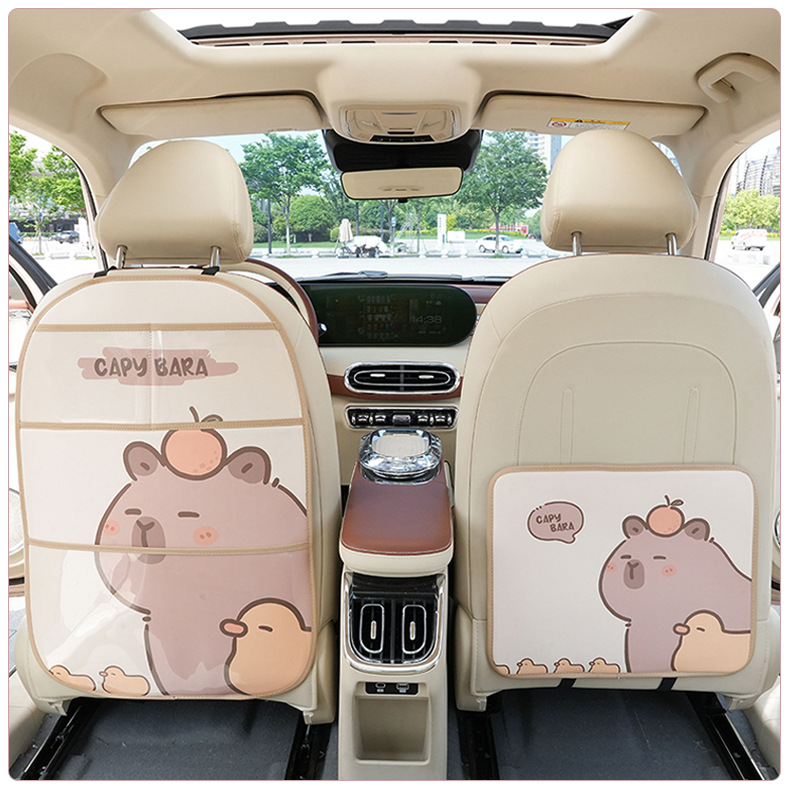 Car Seat Back Anti-Kick Pad Debris Bag Leather Stain-Resistant Car Protective Pad Cartoon Capybara Car Anti-Kick Pad