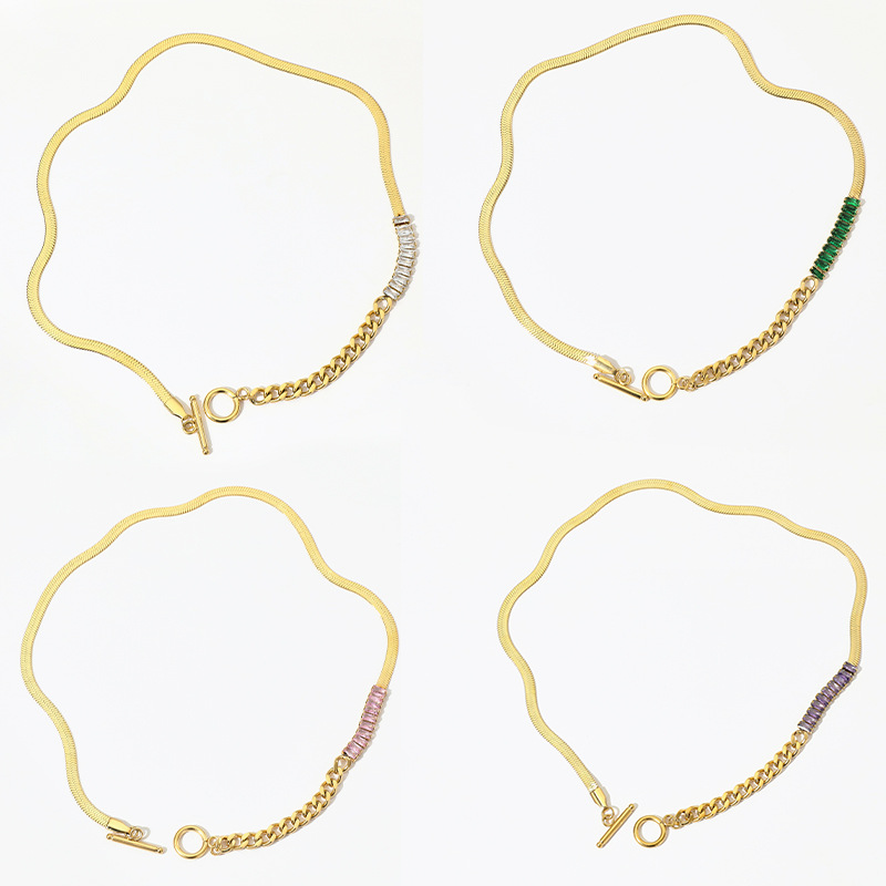 Simple Style Geometric Stainless Steel Plating Zircon Necklace_colorza_5