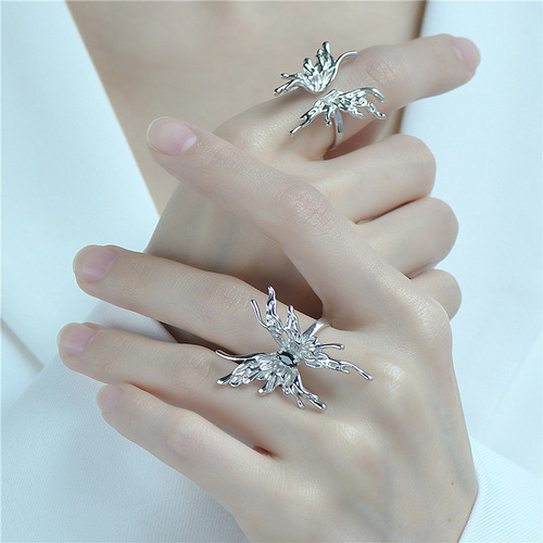 Liquid biochemical butterfly ring S925 sterling silver Seiko exaggerated streamline ring Korean original single style ring wholesale