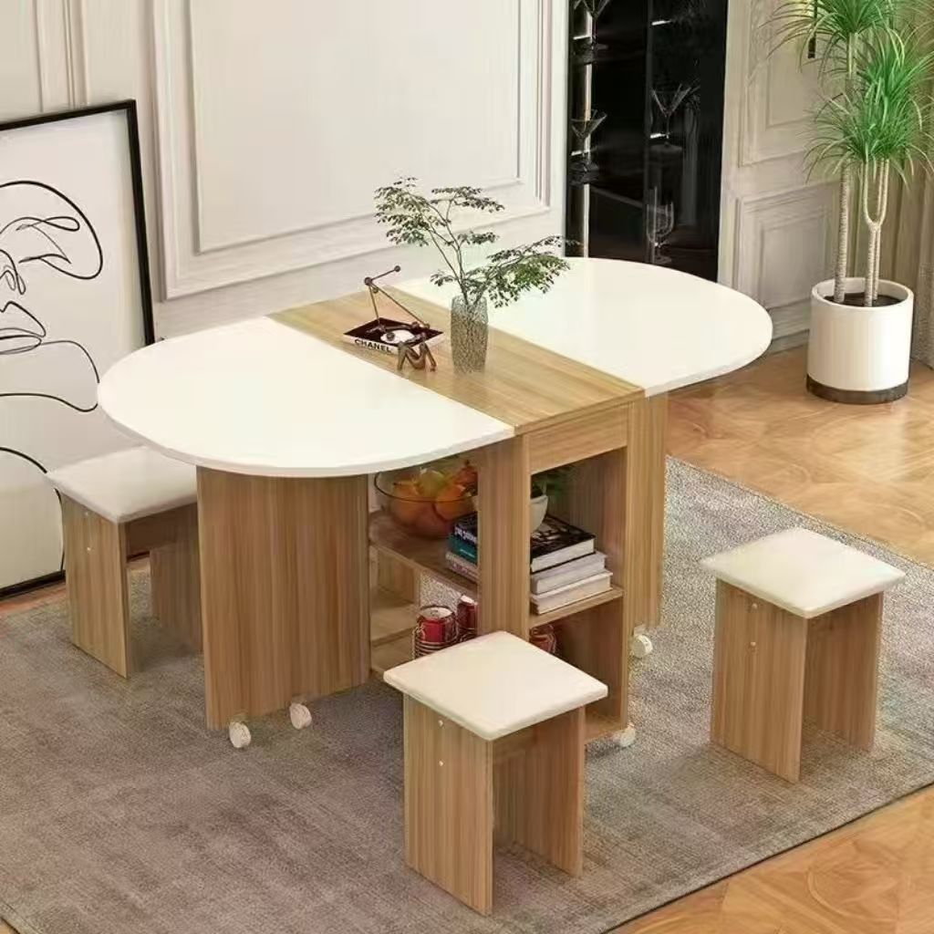 Mesa de comedor plegable doméstica móvil retráctil rectangular simple mesas y sillas multifuncionales de tipo pequeño mesas de comedor combinadas