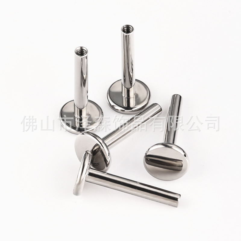 Zesen F136 Titanium Alloy Earring Mirror Polish Flat Bottom Lip Nail Rod Replacement Body Piercing Jewelry detail image 8