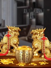 铜麒麟摆件一对送子黄铜八卦麒麟家用办公室装饰客厅摆设铜制