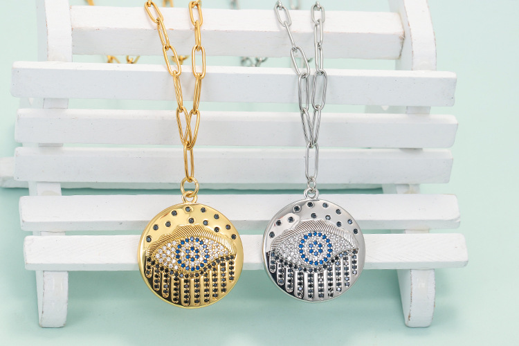 Necklace Classification Fashion Copper Micro-encrusted Zircon Devil's Eye Pendent Short Sweater Chain