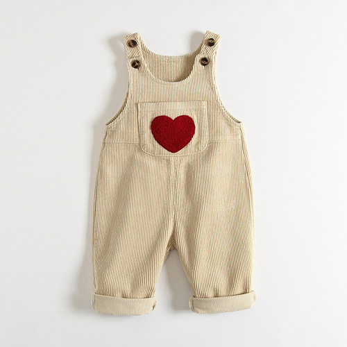 Children's clothing 2024 new children's overalls Korean style corduroy overalls for boys and girls love embroidered jumpsuits
