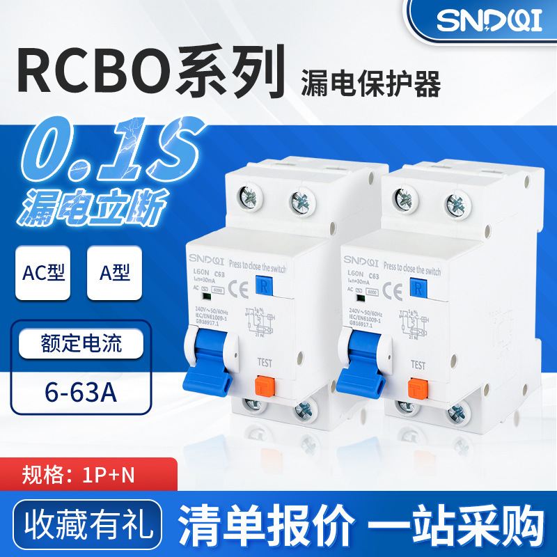 L60N Household Power Distribution Series Dedicated Leakage Protector Rail-Mounted Miniature Leakage Circuit Breaker Switch 1P+N