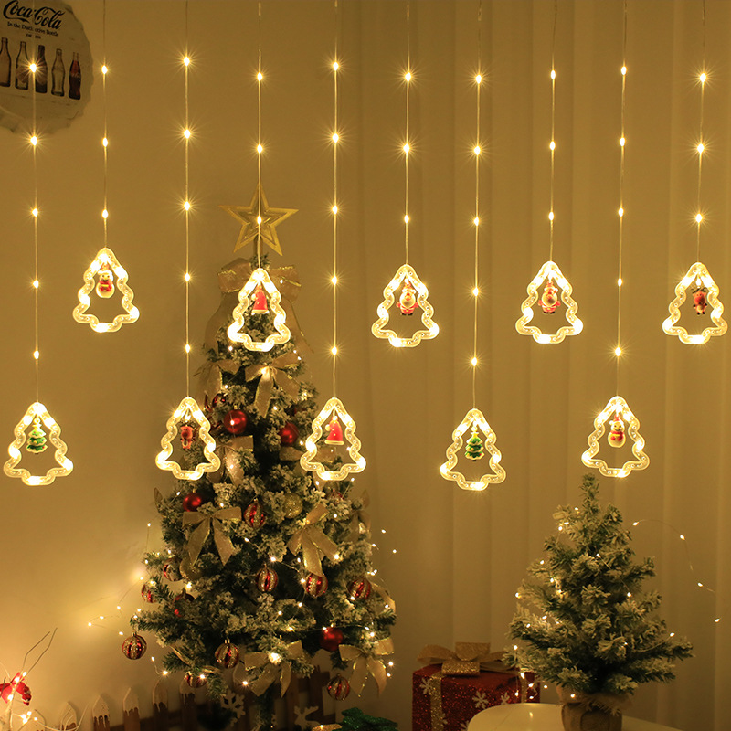 Decoración de ventanas de Navidad lámpara de colgante Santa Claus árbol de Navidad anillo de luz de modelado LED cadena de lámpara de cortina de dormitorio