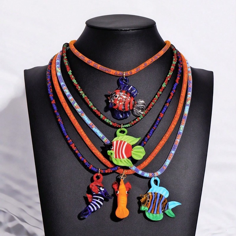 Cross-Border New Product Hot-Selling European and American Stacking Necklace Ocean Cartoon Style Tropical Fish Pendant Necklace