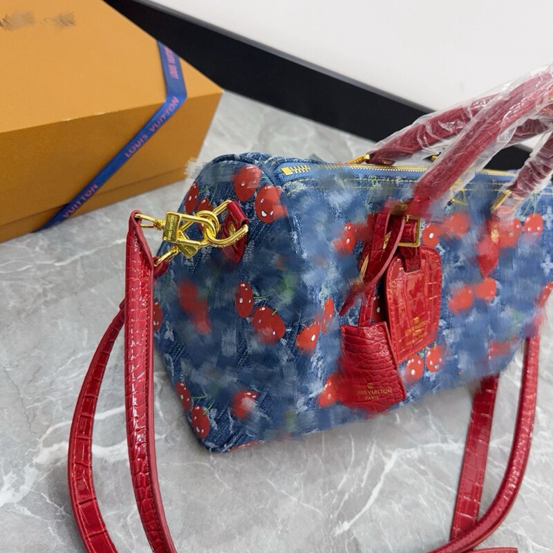 広州クロスボーダー新しい高品質レディースバッグチェリーデニムバッグ枕クロスボディバッグデニムブルーボストンピローバッグ|undefined