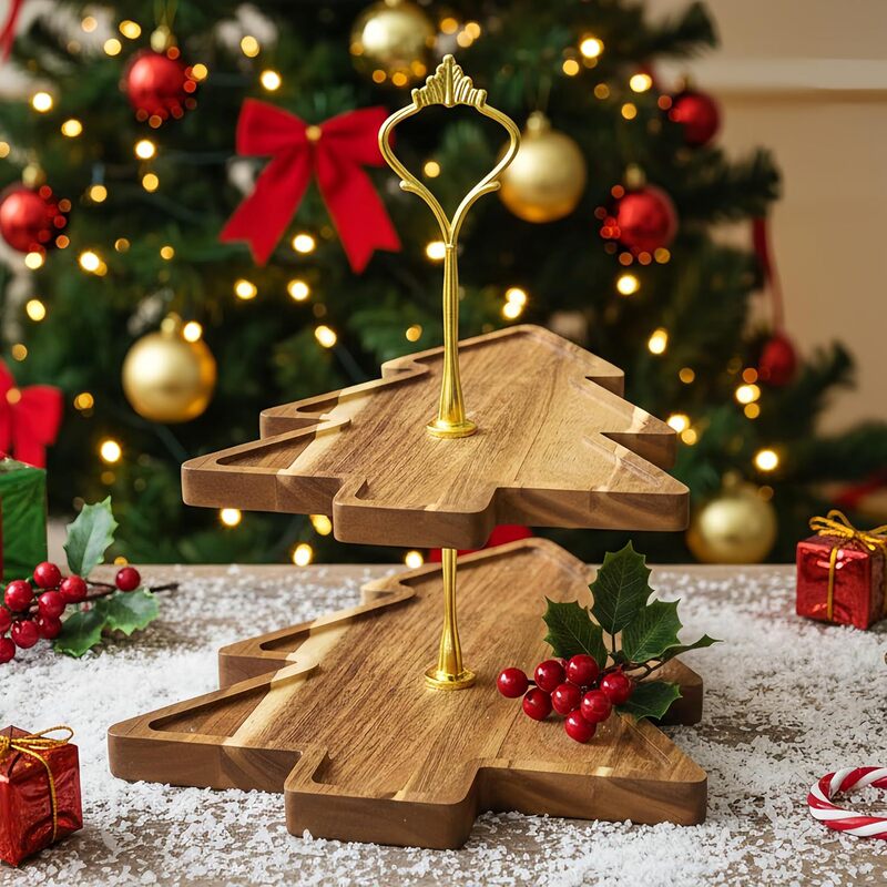 Christmas Tree Wooden 2 Tier Serving Tray Acacia Wood Holiday Table Tiered Tray Rustic Farmhouse Christmas Plate Christmas Tree Wooden 2 Tier Serving Tray Acacia Wood Holiday Table Tiered Tray Rustic Farmhouse Christmas Plate
