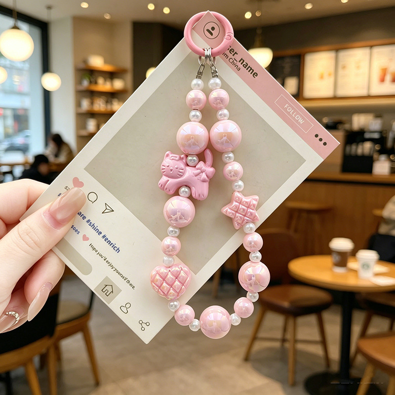 Hot-Selling Electroplated Lace Bowknot Bead Chain Phone Strap Car Keychain Lucky Star Bag Pendant Accessories