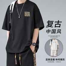 男士夏天套装潮牌短袖T恤短裤两件套高级感中国风大码休闲运动服