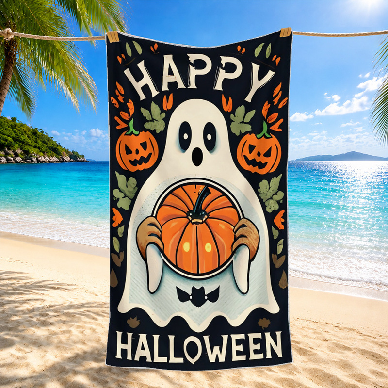 Cross-border Halloween beach towel, ultra-fine fiber, holiday Halloween cute ghost pumpkin towel, large bath towel Cross-border Halloween beach towel, ultra-fine fiber, holiday Halloween cute ghost pumpkin towel, large bath towel