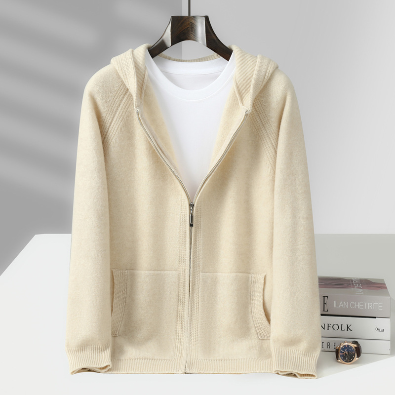Lp Same Style 100% Australian Pure Wool Hooded Cardigan Men's Heavy Thickeneded Loose Casual Hoodie Zipper Jacket