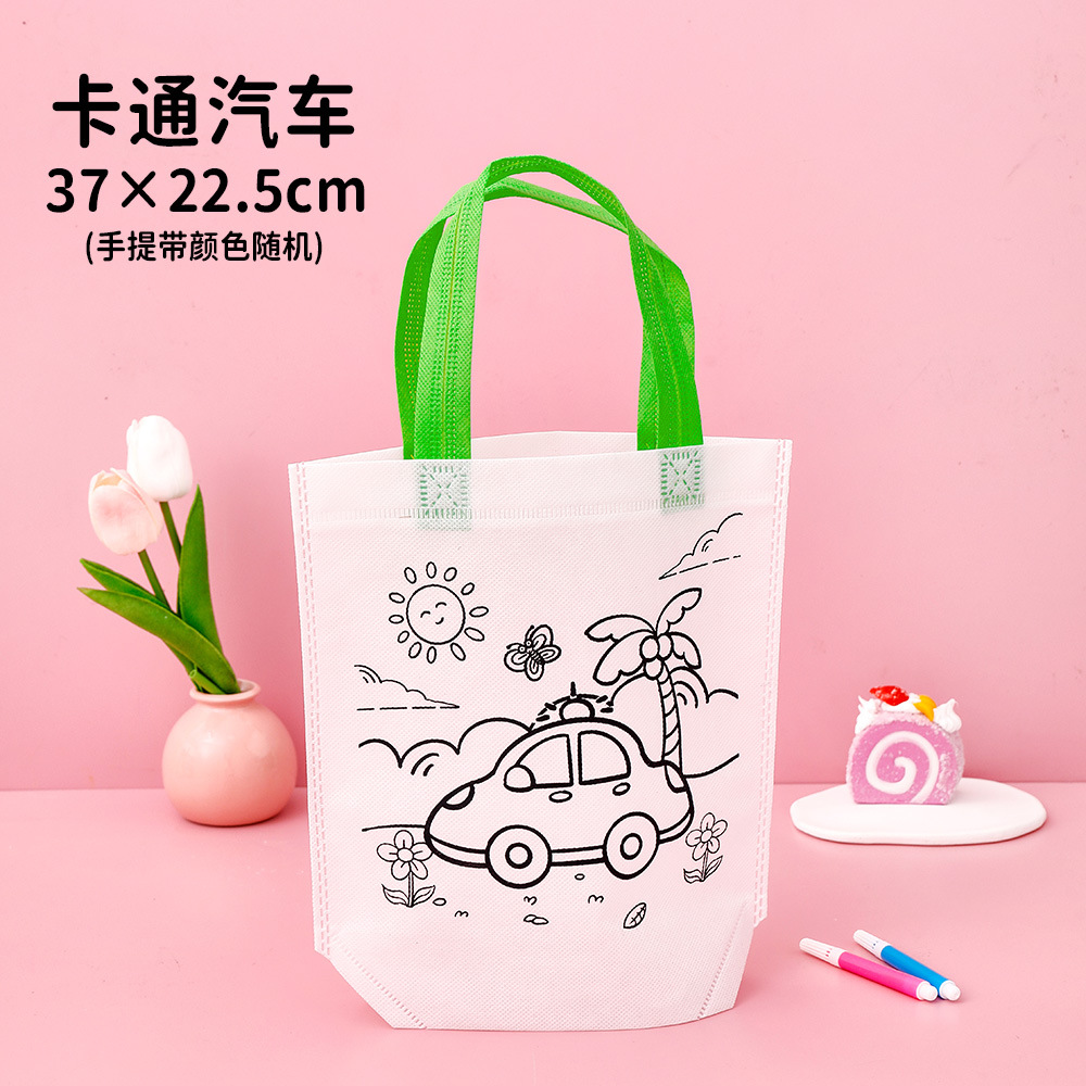 Bolso de graffiti no tejido de dibujos animados estudiante pintado a mano bricolaje bolsa de tela portátil para colorear rompecabezas pintura regalo bolsa pequeña